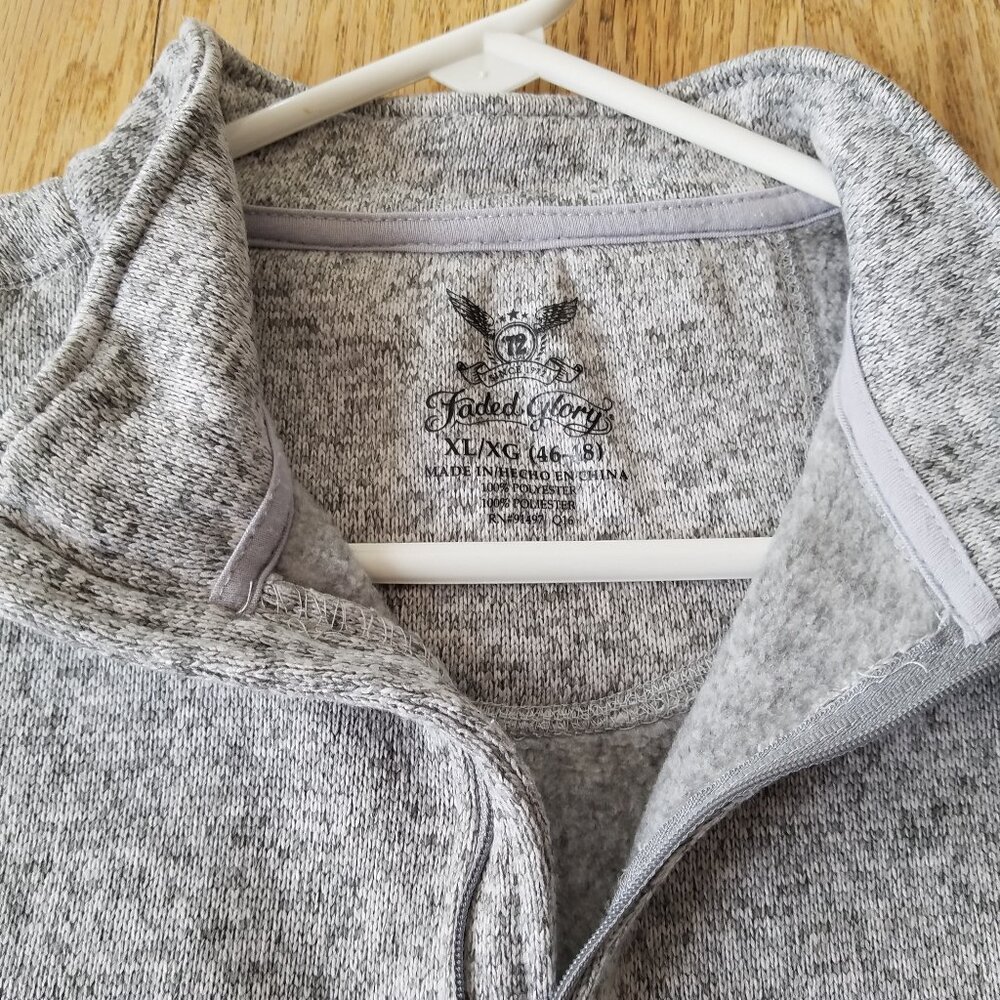 Faded Glory 1/4 Zip Pullover Sweater Men's XL Long Sleeve Gray Mock NecK